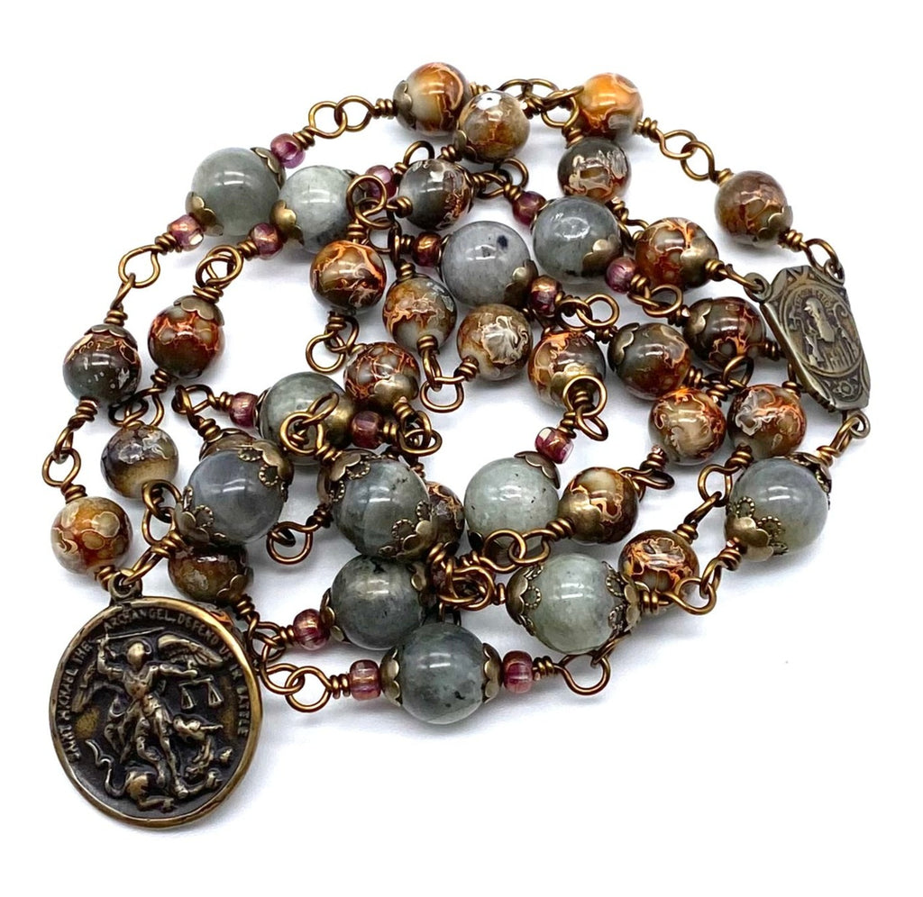 Mosaic Agate Wire Wrapped Catholic Heirloom Chaplet of Saint Michael LARGE
