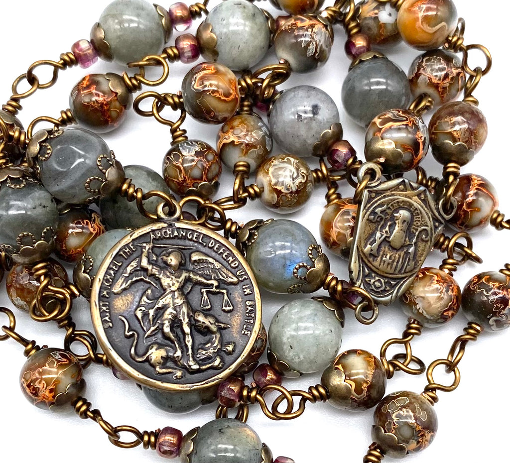 Mosaic Agate Wire Wrapped Catholic Heirloom Chaplet of Saint Michael LARGE