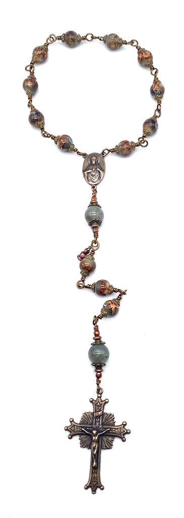 Mosaic Agate Gemstone Wire Wrapped Catholic Heirloom Travel Rosary