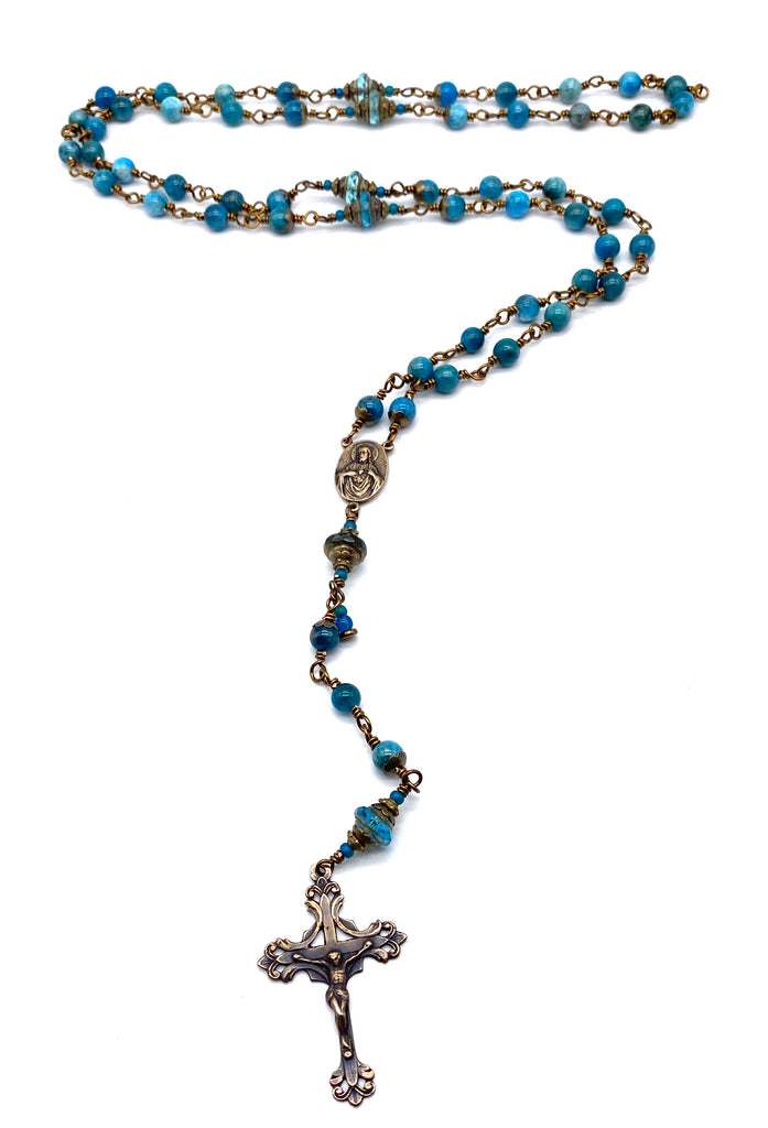 Natural Apatite Gemstone Wire Wrapped Catholic Heirloom Medium