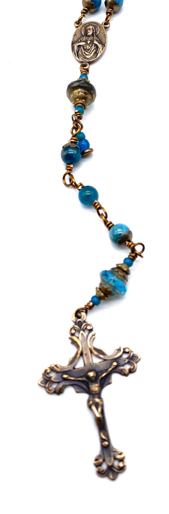 Natural Apatite Gemstone Wire Wrapped Catholic Heirloom Medium