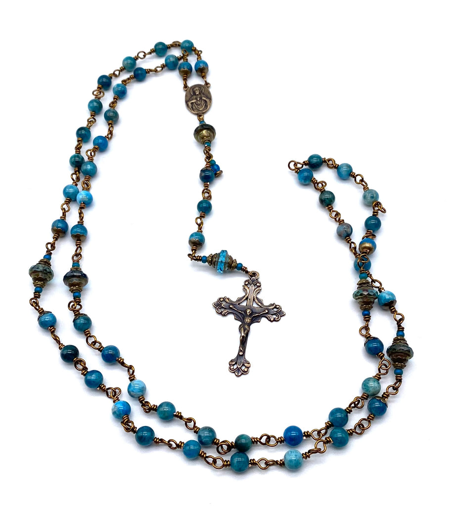 Natural Apatite Gemstone Wire Wrapped Catholic Heirloom Medium