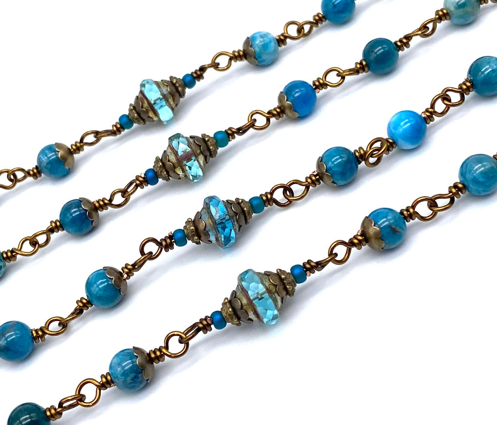 Natural Apatite Gemstone Wire Wrapped Catholic Heirloom Medium