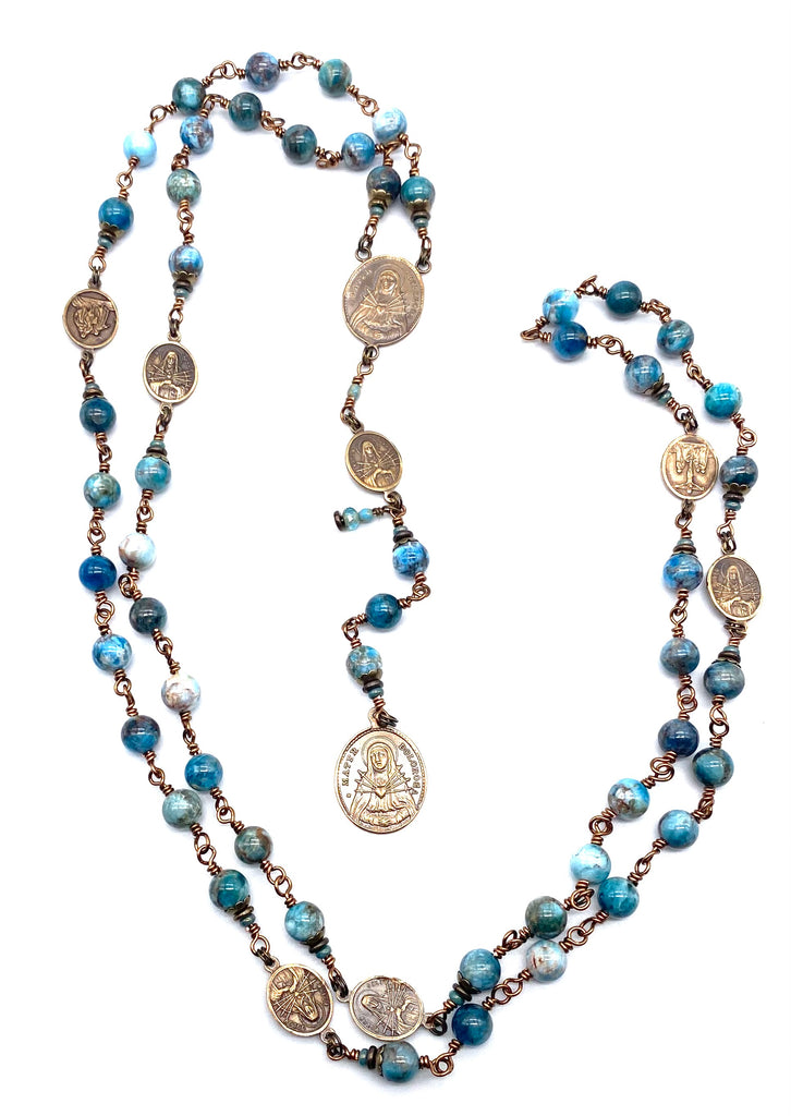 Natural Apatite Gemstone Catholic Heirloom Rosary of the Seven Sorrows Lrg