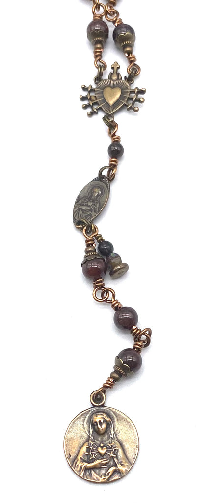 Natural Garnet Gemstone Wire Wrapped Catholic Heirloom Rosary of the Seven Sorrows Med
