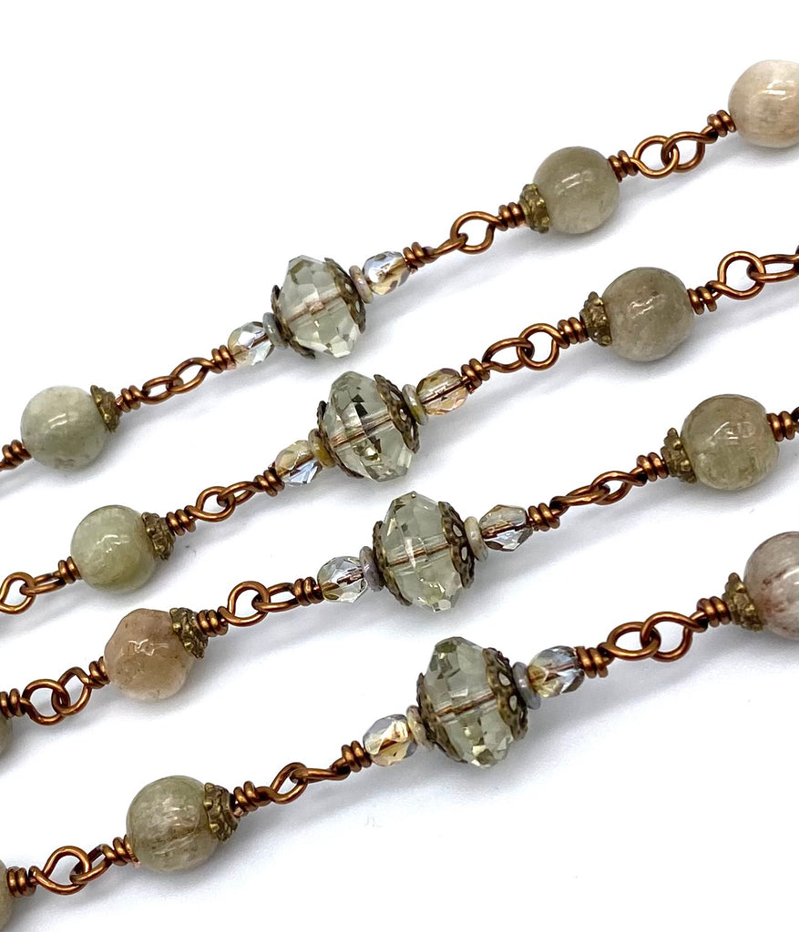 Natural Green Kunzite Gemstone Wire Wrapped Catholic Heirloom Rosary LARGE