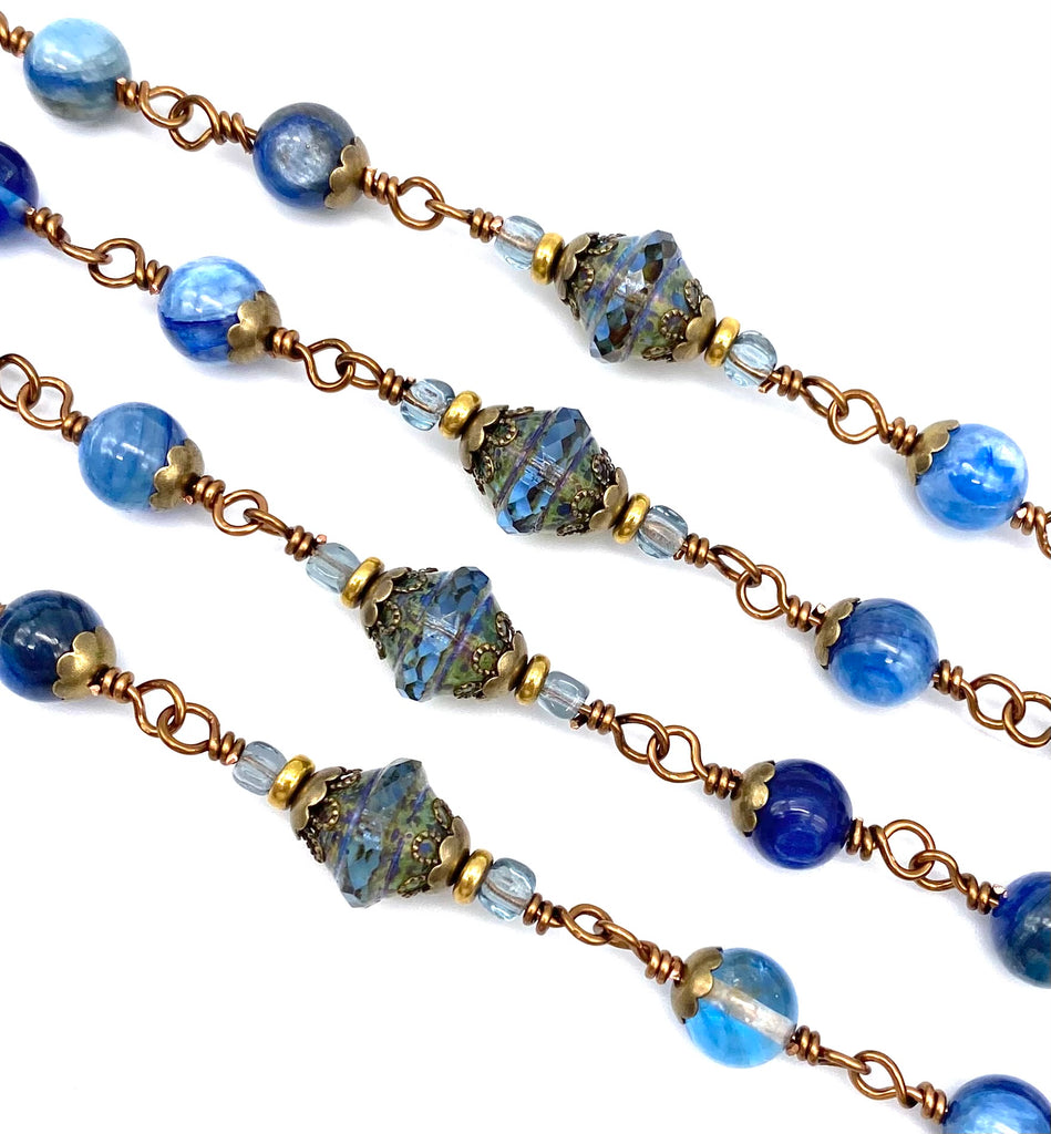 Natural Kyanite Gemstone Wire Wrapped Catholic Heirloom Rosary LARGE