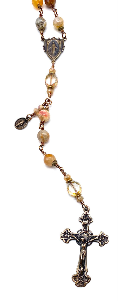 Natural Ocean Fossil Gemstone Wire Wrapped Catholic Heirloom Rosary LARGE