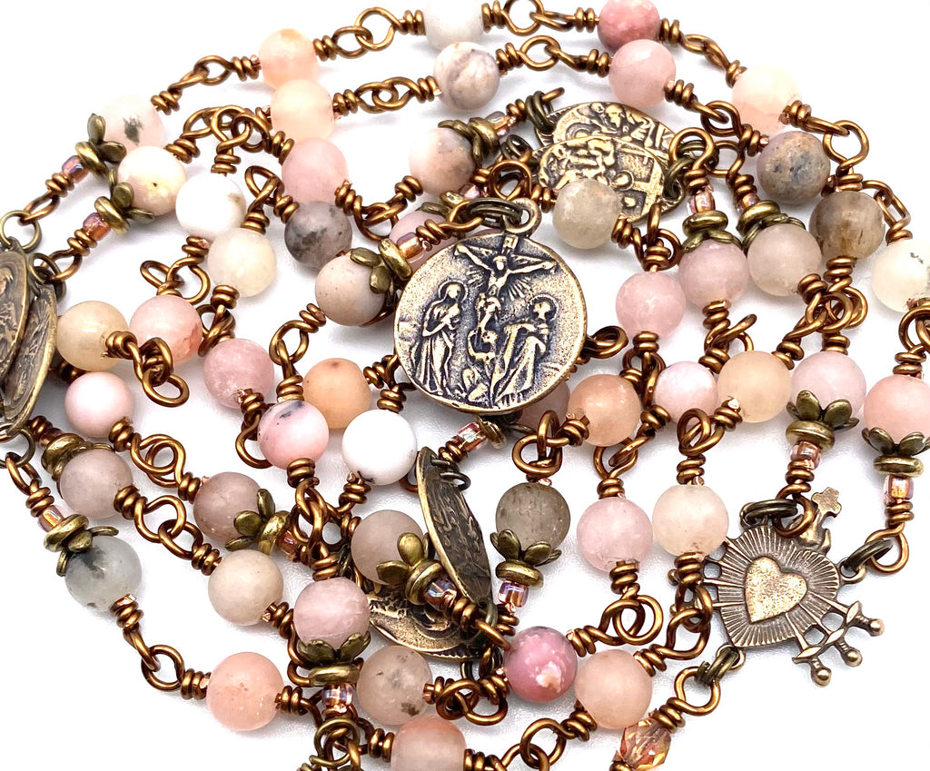 Natural Pink Opal Gemstone Catholic Heirloom Rosary of the Seven Sorrows Med