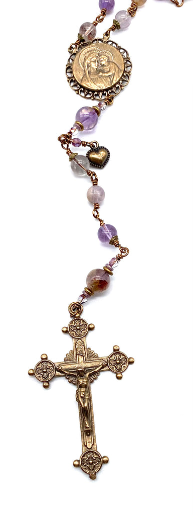 Natural Purple Quartz Gemstone Catholic Heirloom Rosary LARGE