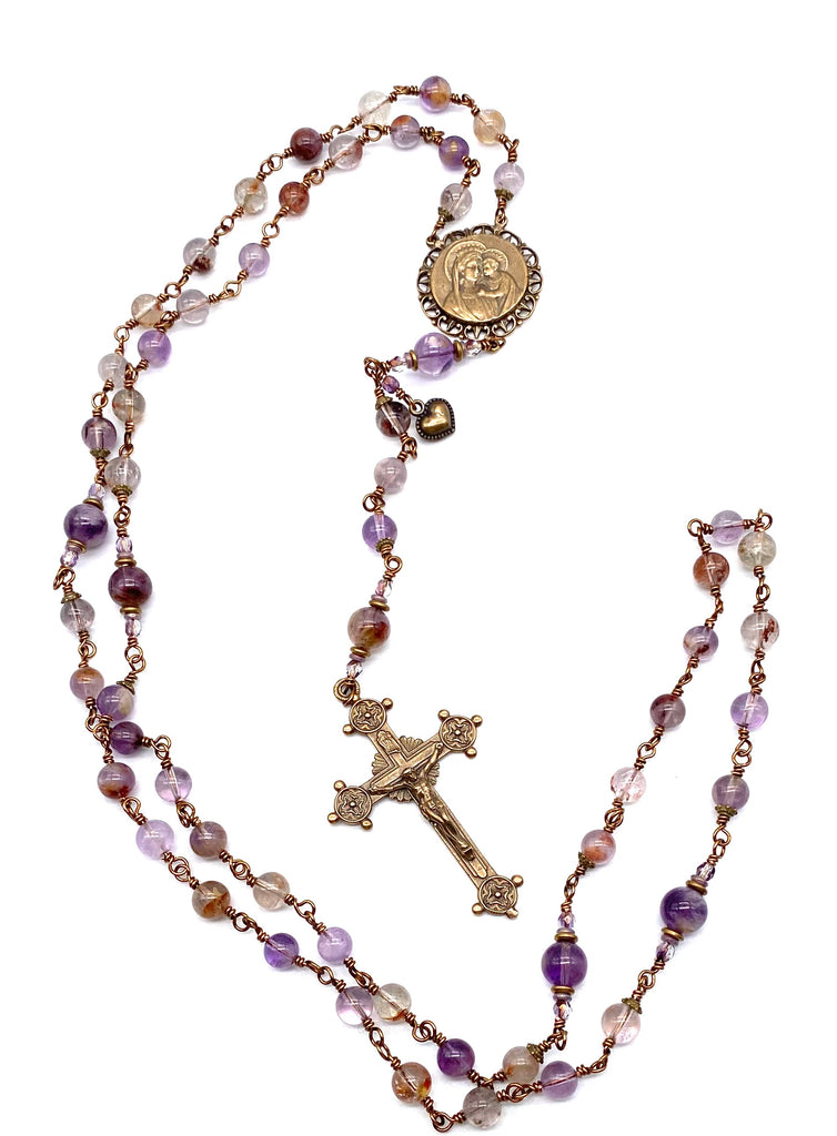 Natural Purple Quartz Gemstone Catholic Heirloom Rosary LARGE