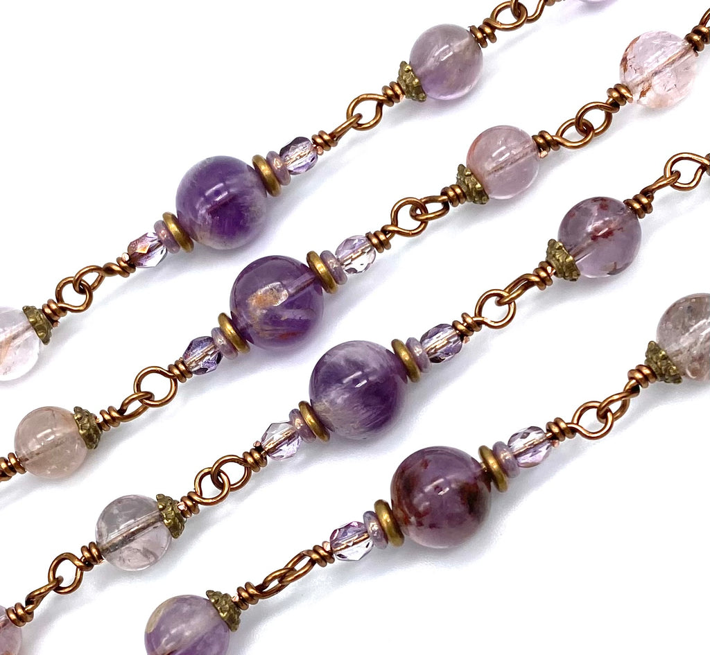 Natural Purple Quartz Gemstone Catholic Heirloom Rosary LARGE