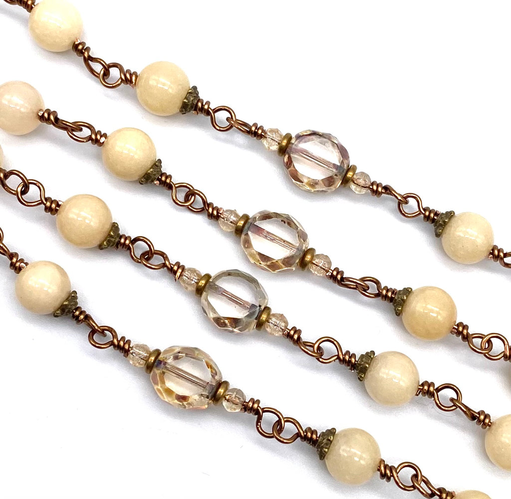 Natural Yellow Jade Gemstone Wire Wrapped Catholic Heirloom Rosary LARGE
