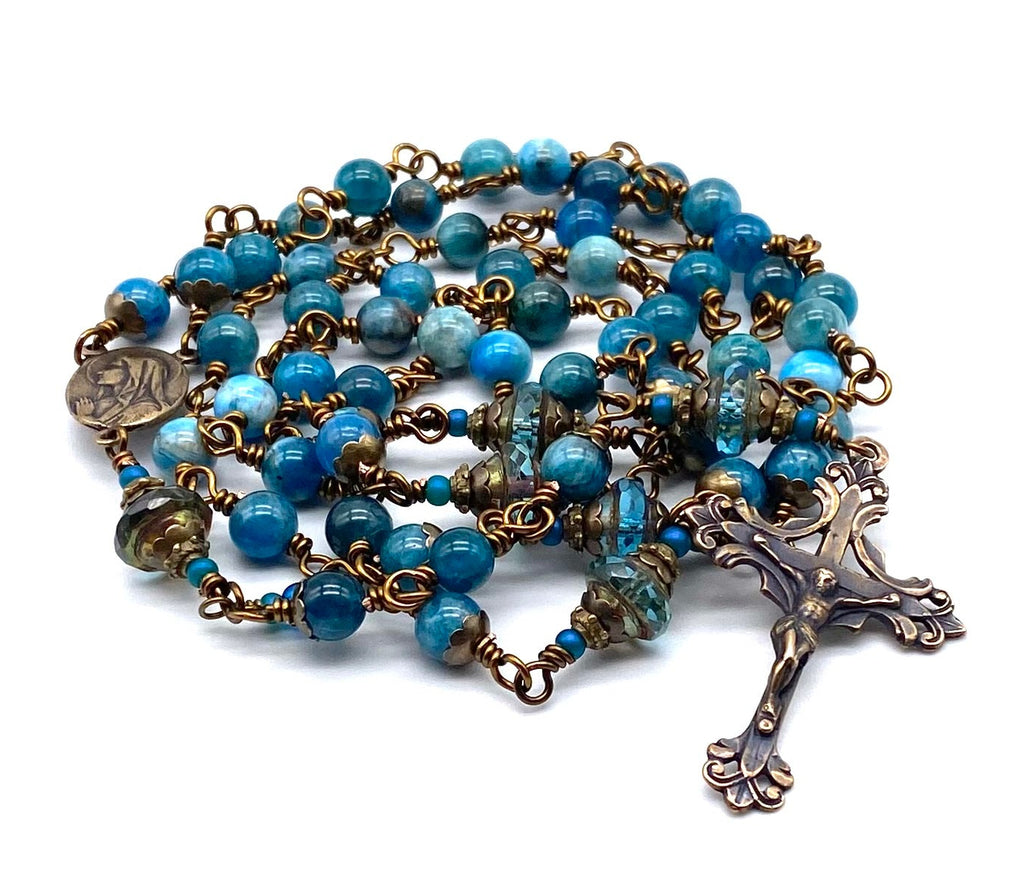 Natural Apatite Gemstone Wire Wrapped Catholic Heirloom Medium