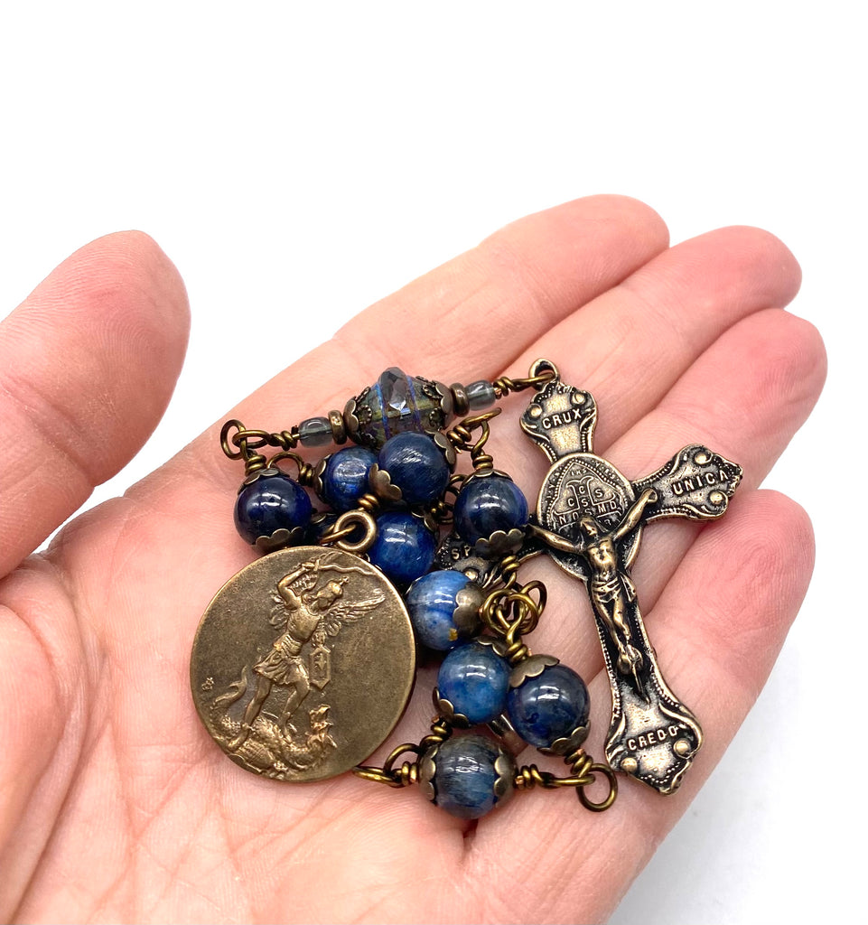 Natural Kyanite Gemstone Wire Wrapped Catholic Heirloom Tenner Rosary
