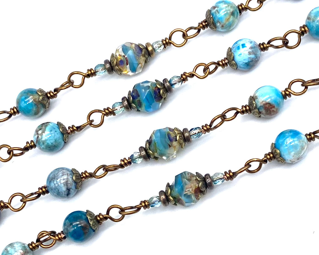 Natural Light Apatite Gemstone Wire Wrapped Catholic Heirloom Rosary Large