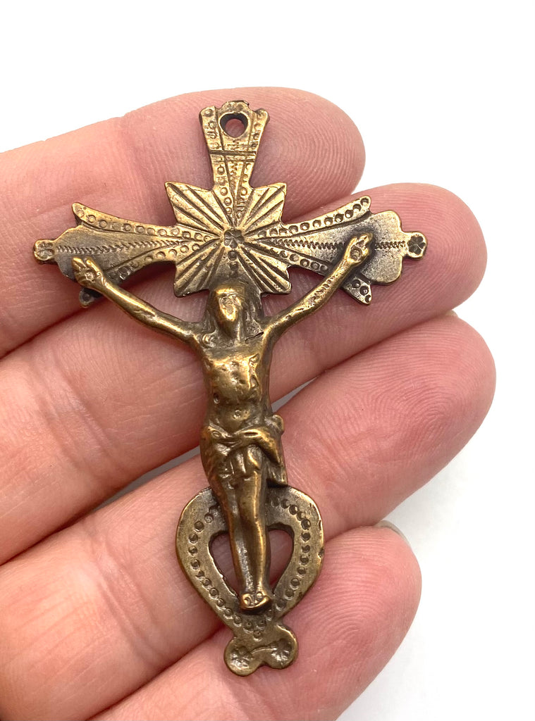 Solid Bronze OLD COLONIAL SPAIN Rosary Crucifix Antique Vintage Reproduction #PG4137