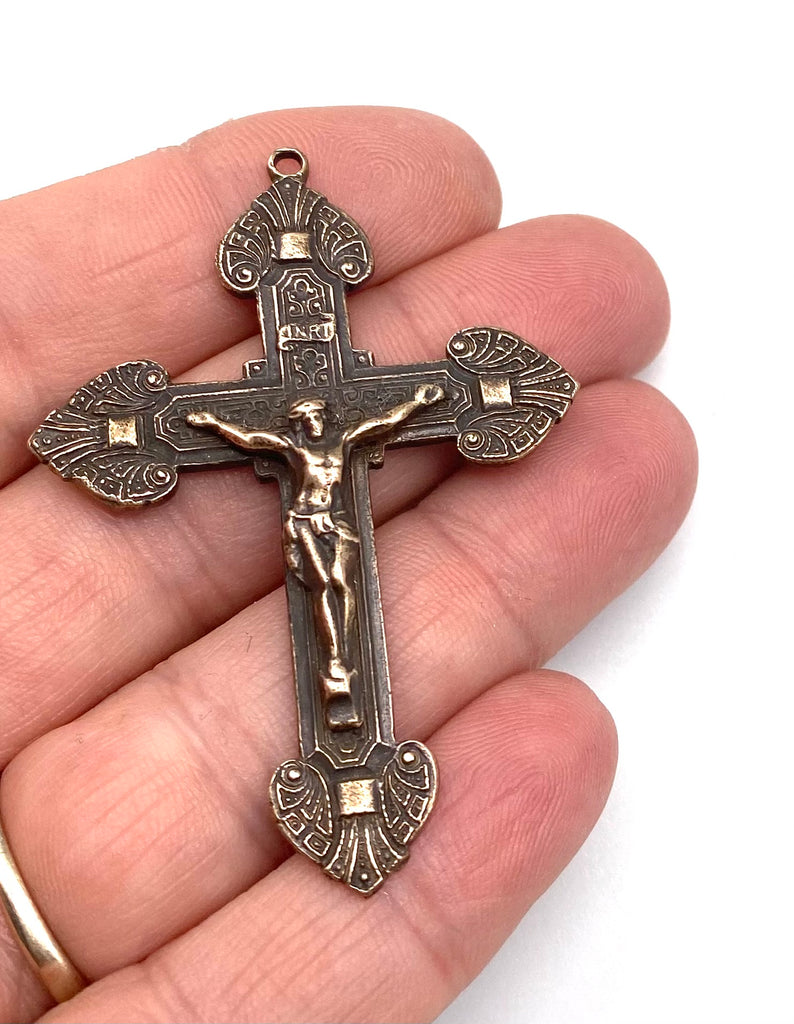 Solid Bronze OLD ELEGANT Rosary Crucifix Antique Vintage Reproduction #PG4130
