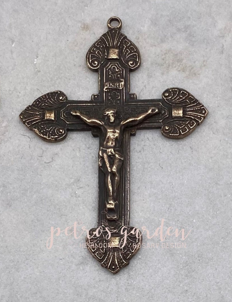 Solid Bronze OLD ELEGANT Rosary Crucifix Antique Vintage Reproduction #PG4130