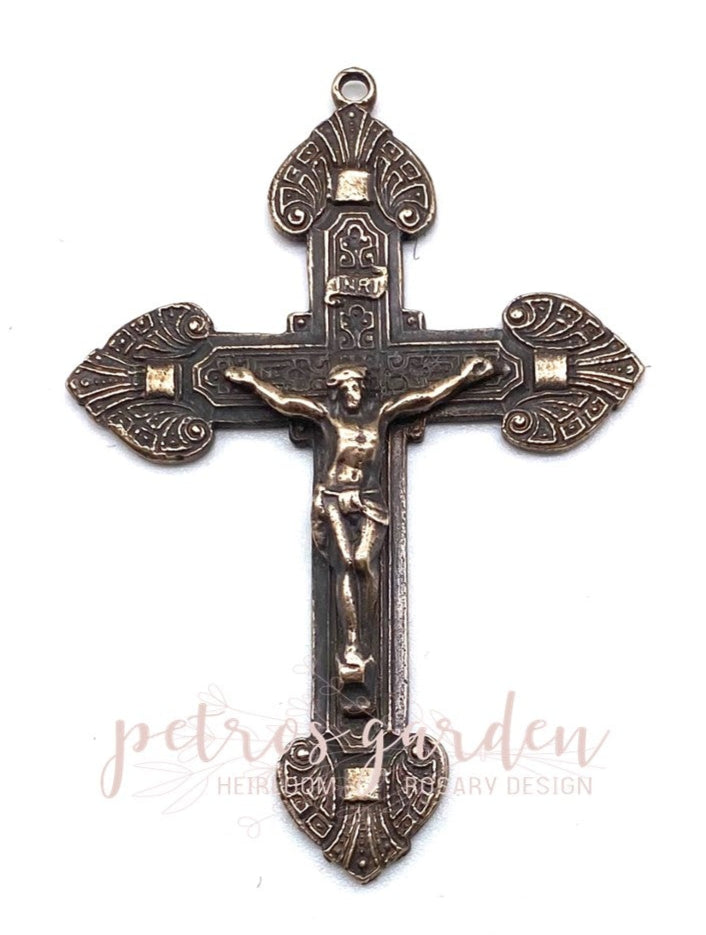 Solid Bronze OLD ELEGANT Rosary Crucifix Antique Vintage Reproduction #PG4130