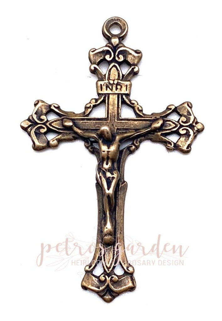 Solid Bronze OLD ROMA ORNATE Crucifix, Rosary Parts, Catholic Pendant, Antique/Vintage Reproduction #PG3119