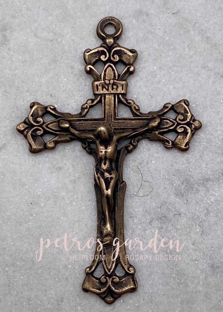 Solid Bronze OLD ROMA ORNATE Crucifix, Rosary Parts, Catholic Pendant, Antique/Vintage Reproduction #PG3119
