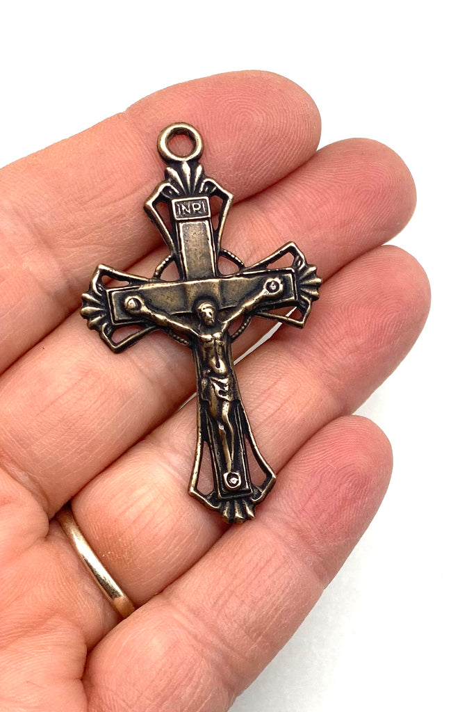 Solid Bronze OPEN CIRCLE Rosary Crucifix Antique Vintage Reproduction #PG3171