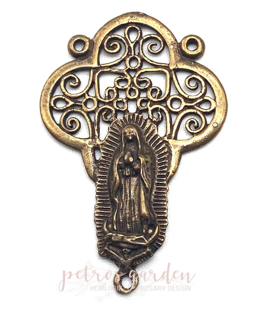 Solid Bronze OUR LADY OF GUADALUPE Centerpiece, Rosary Center, Rosary Parts, Religious Charm, Antique Vintage Reproduction #PG2132