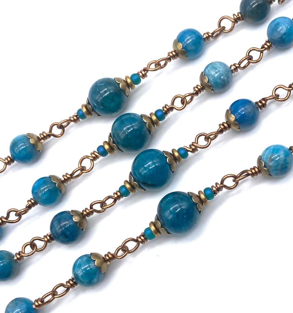 Pacific Blue Apatite Gemstone Catholic Heirloom Rosary Large