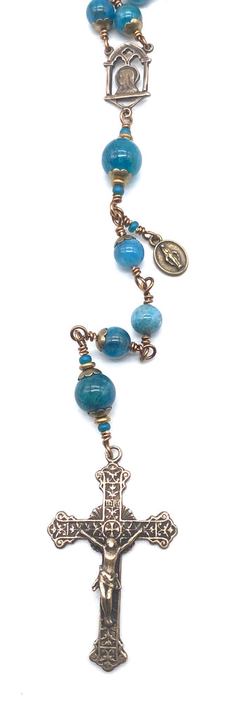 Pacific Blue Apatite Gemstone Catholic Heirloom Rosary Large