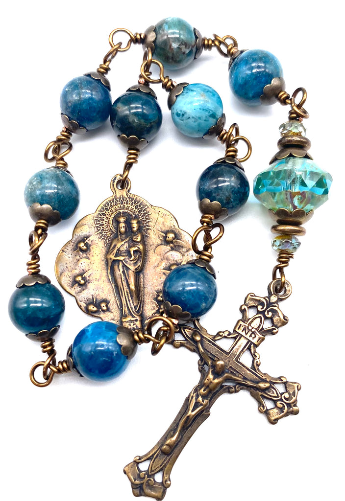 Pacific Blue Apatite Matte Gemstone BIG BEAD Catholic Heirloom Tenner Rosary