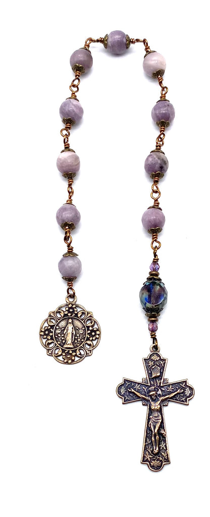 Pale Lilac Tourmaline Gemstone BIG BEAD Catholic Heirloom Tenner Rosary