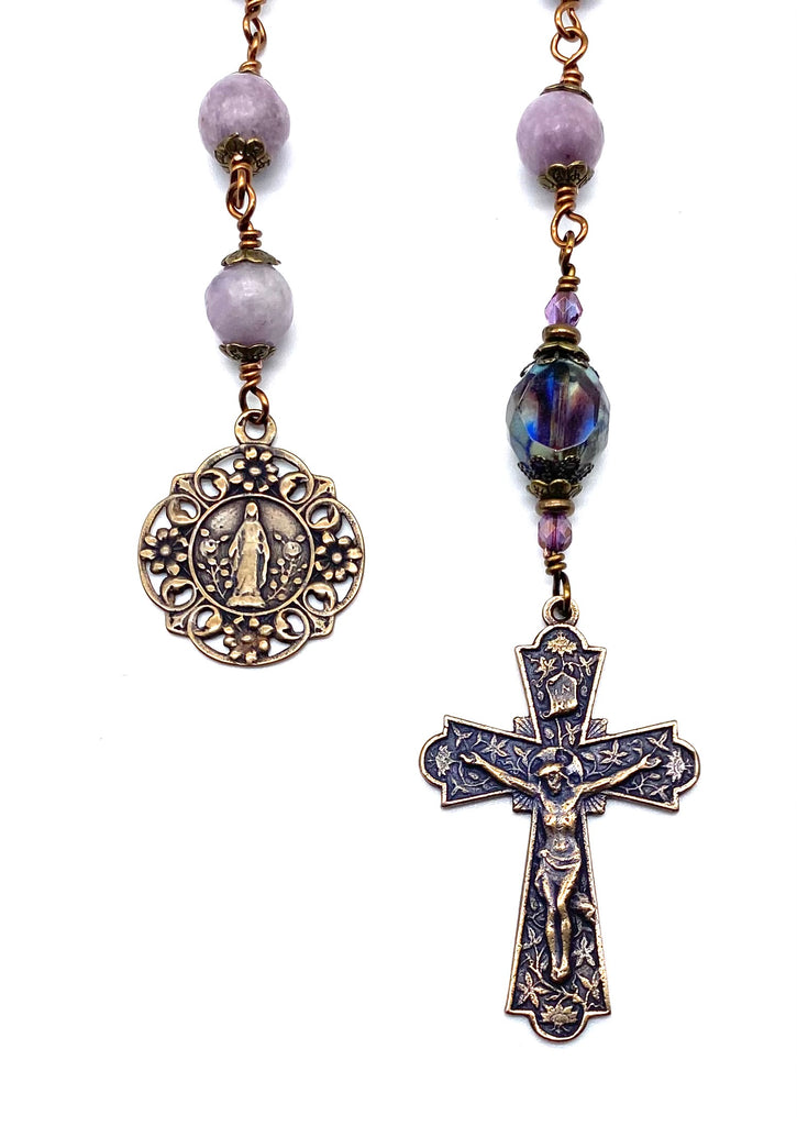 Pale Lilac Tourmaline Gemstone BIG BEAD Catholic Heirloom Tenner Rosary