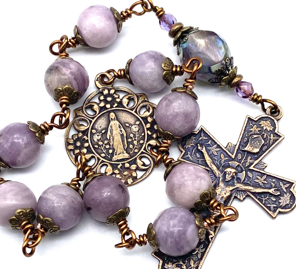 Pale Lilac Tourmaline Gemstone BIG BEAD Catholic Heirloom Tenner Rosary