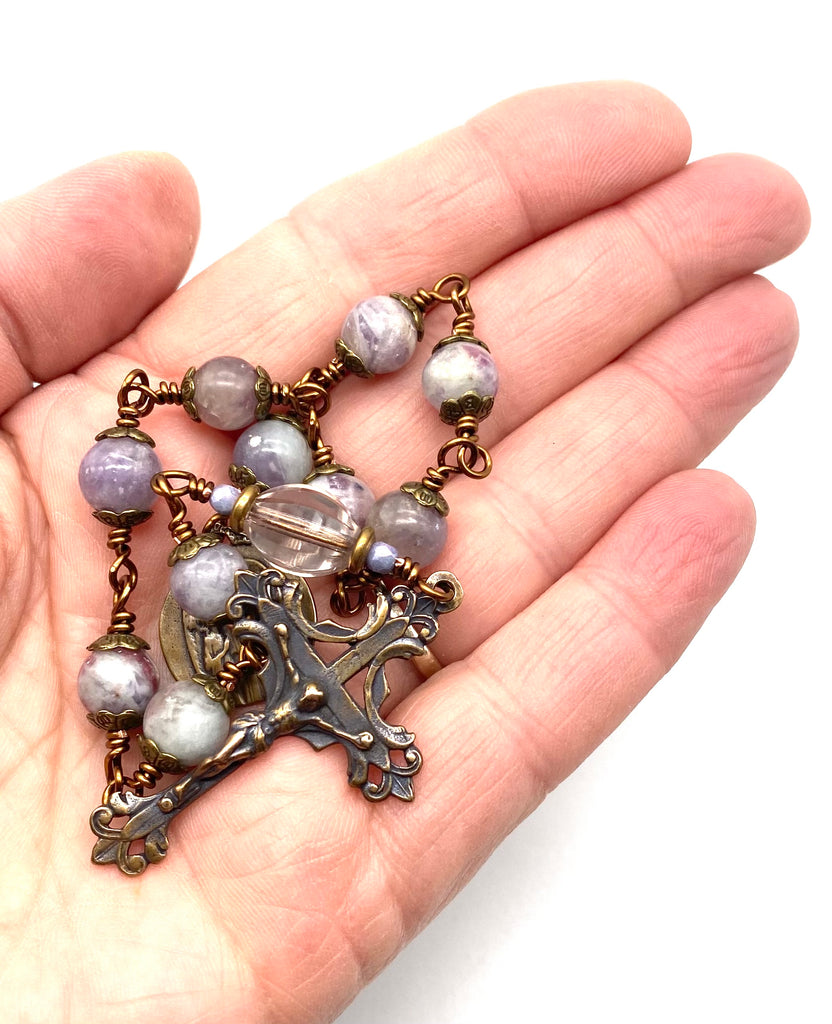 Pale Lilac Tourmaline Matte Gemstone Catholic Heirloom Tenner Rosary