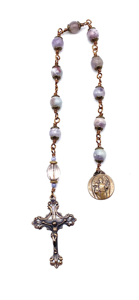 Pale Lilac Tourmaline Matte Gemstone Catholic Heirloom Tenner Rosary