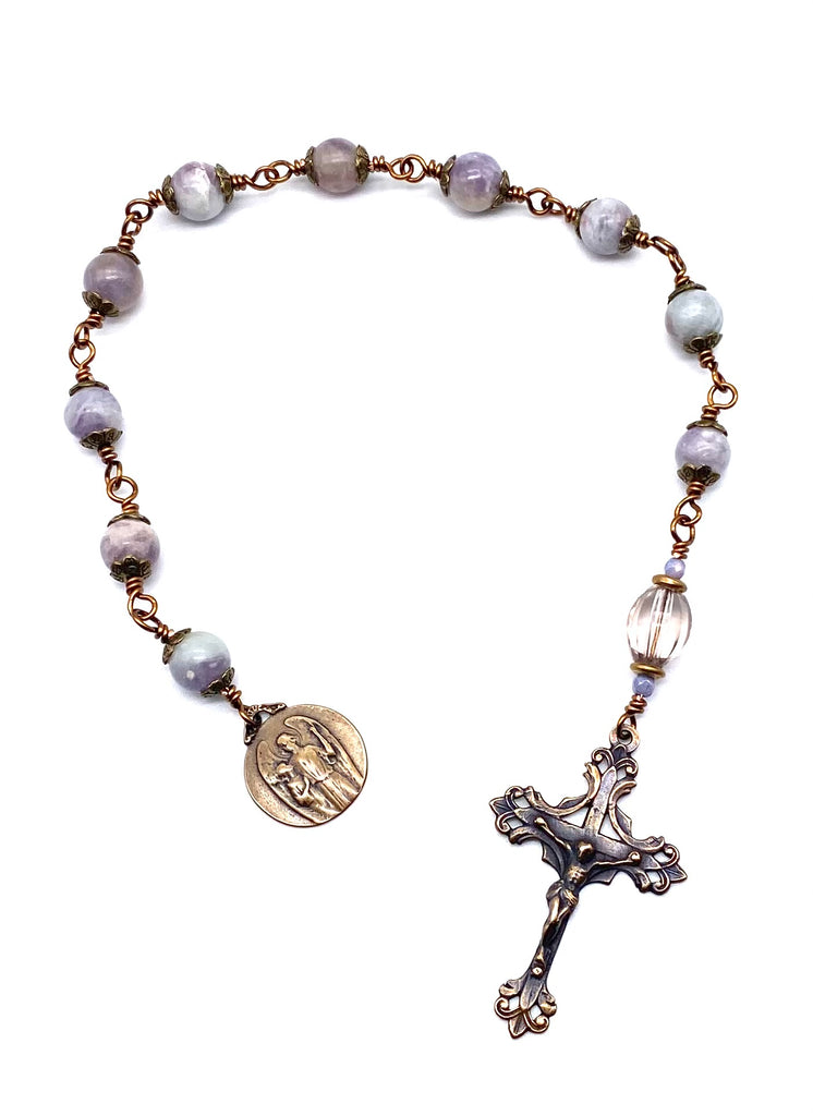 Pale Lilac Tourmaline Matte Gemstone Catholic Heirloom Tenner Rosary
