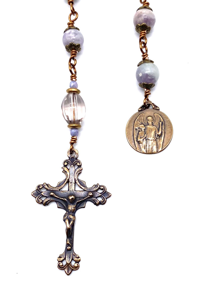 Pale Lilac Tourmaline Matte Gemstone Catholic Heirloom Tenner Rosary