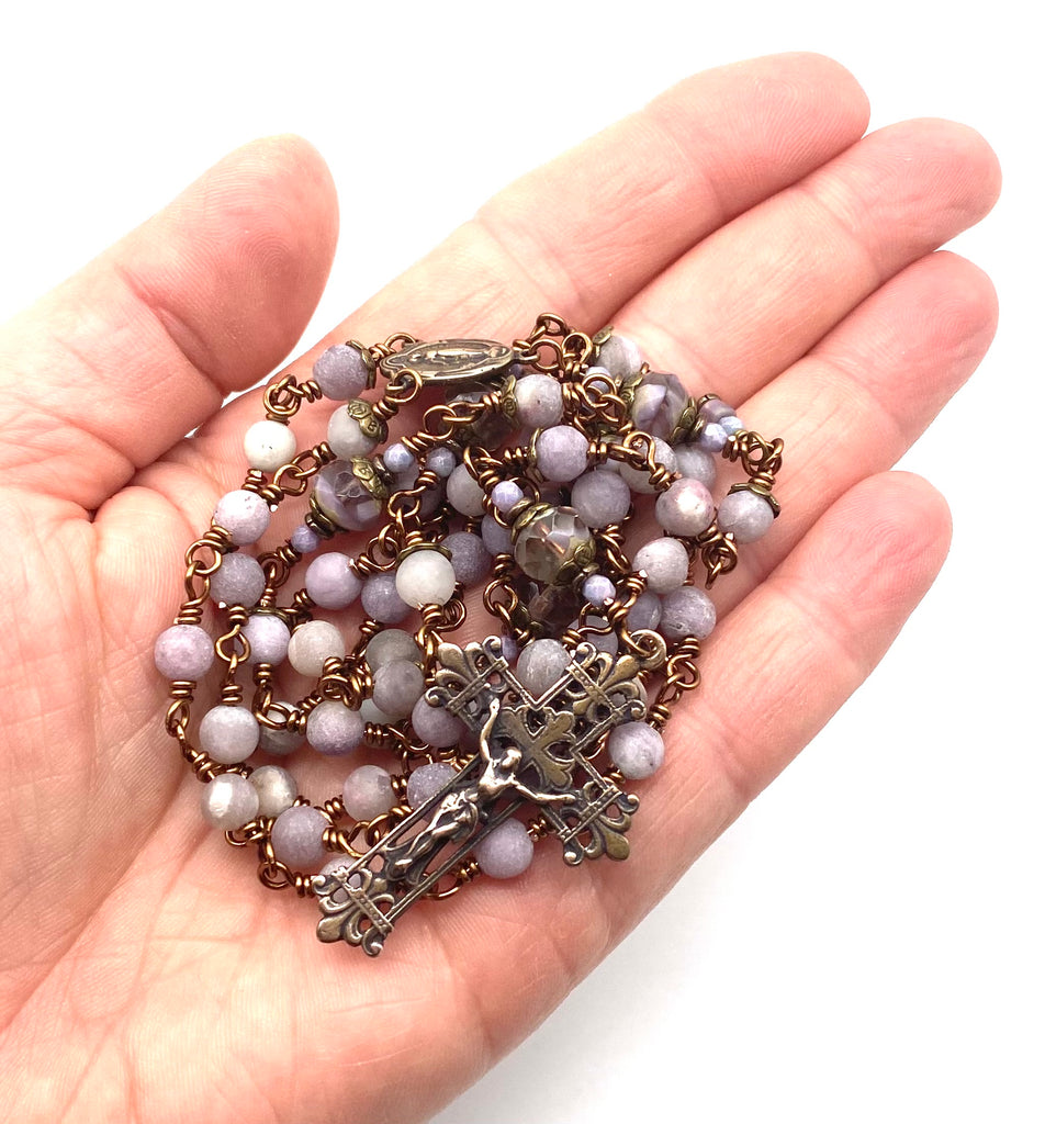 Pale Lilac Tourmaline Gemstone Catholic Heirloom Rosary MEDIUM