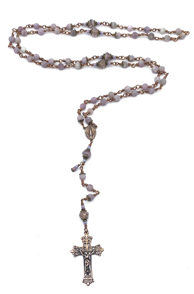 Pale Lilac Tourmaline Gemstone Catholic Heirloom Rosary MEDIUM