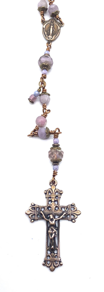 Pale Lilac Tourmaline Gemstone Catholic Heirloom Rosary MEDIUM
