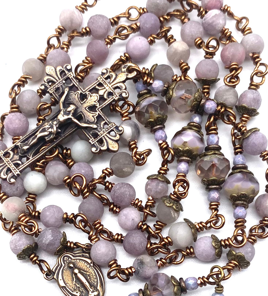 Pale Lilac Tourmaline Gemstone Catholic Heirloom Rosary MEDIUM