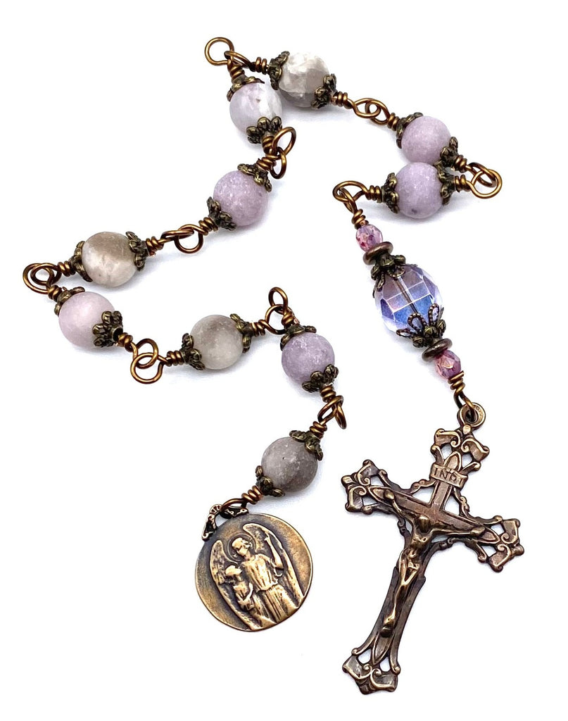 Pale Lilac Tourmaline Matte Gemstone Catholic Heirloom Tenner Rosary