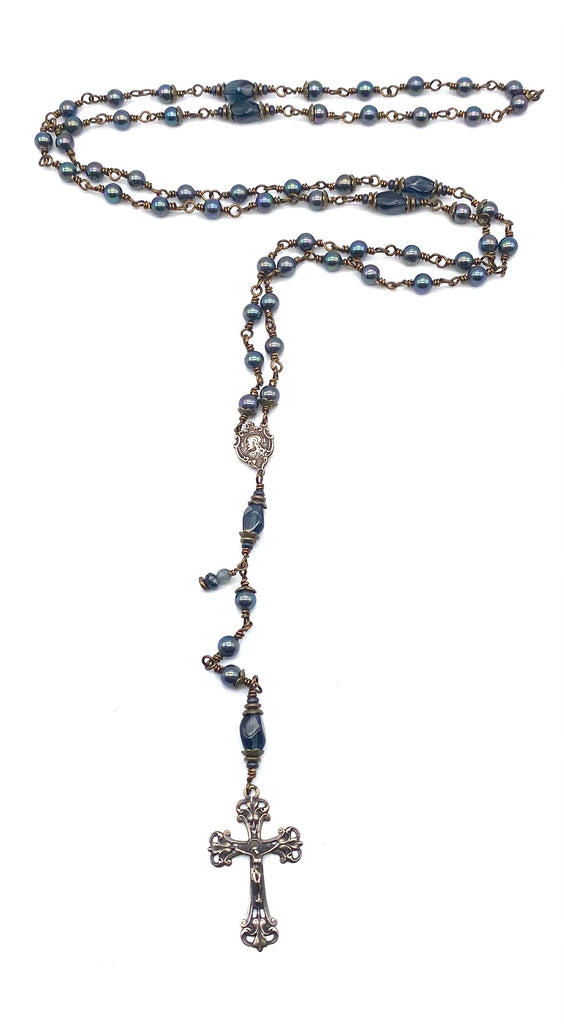 Peacock Shell Pearl Catholic Heirloom Rosary Medium