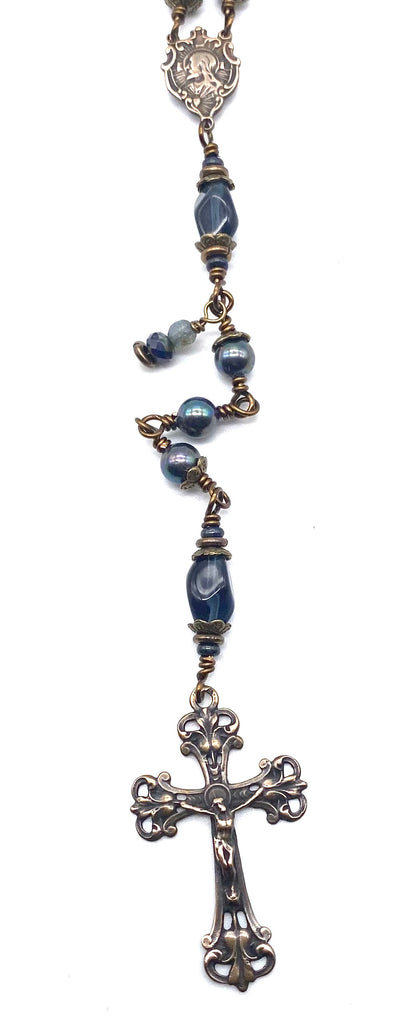 Peacock Shell Pearl Catholic Heirloom Rosary Medium