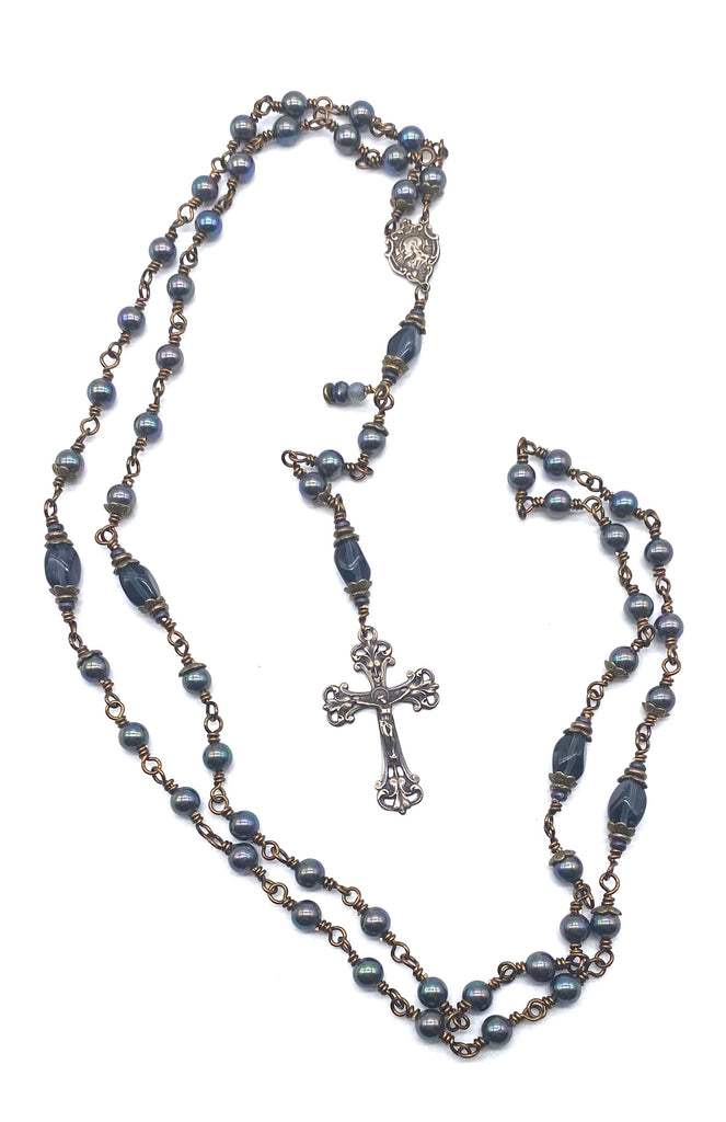 Peacock Shell Pearl Catholic Heirloom Rosary Medium