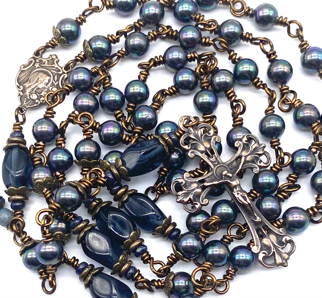 Peacock Shell Pearl Catholic Heirloom Rosary Medium