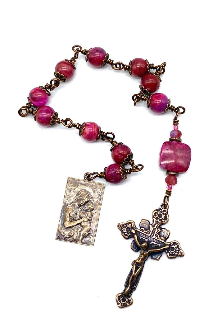 Pink Crazy Lace Agate Gemstone Catholic Heirloom Tenner Rosary