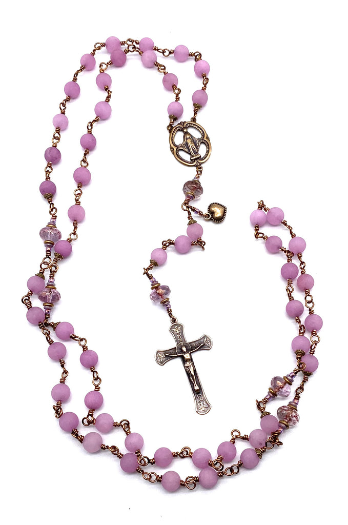 Plum Violet Jade Matte Gemstone Wire Wrapped Catholic Heirloom Rosary LARGE