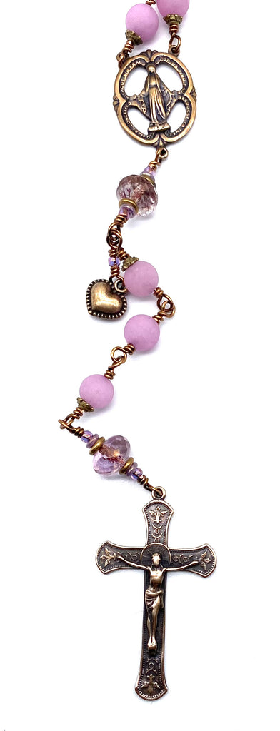 Plum Violet Jade Matte Gemstone Wire Wrapped Catholic Heirloom Rosary LARGE